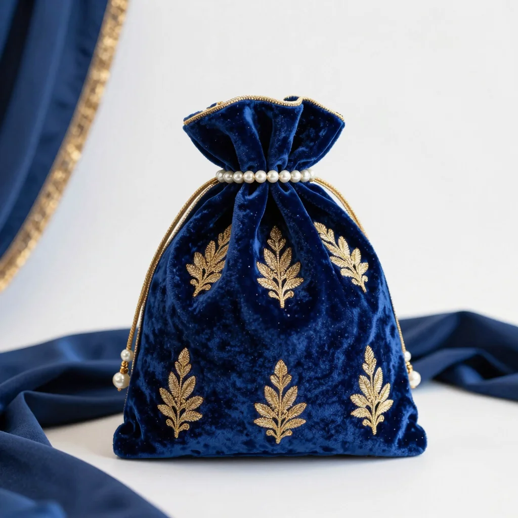 Embroidered Velvet Bride Potli Bag